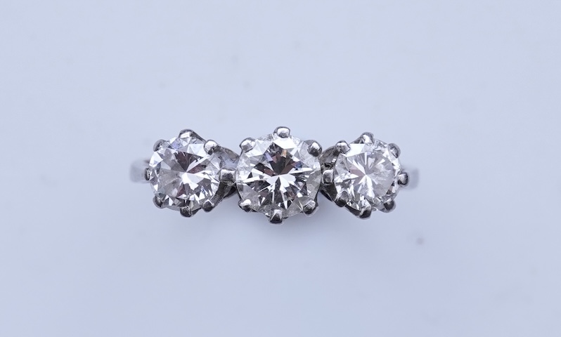 A three-stone diamond ring